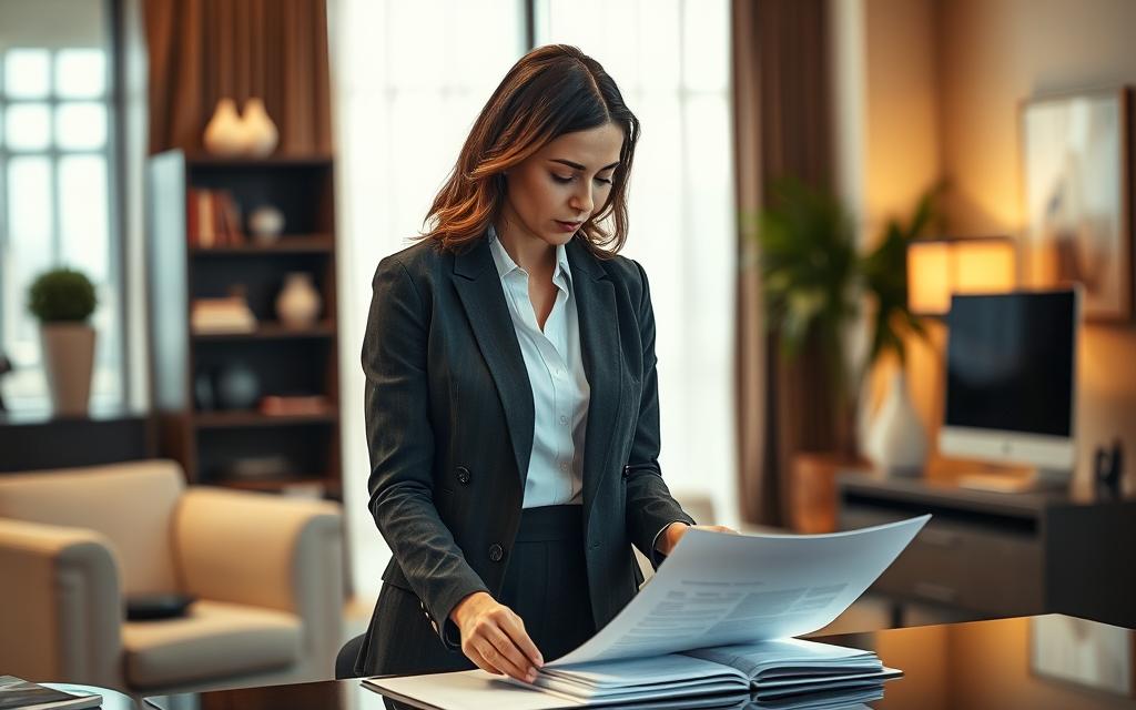 A Thoughtful Professional Standing In A Modern, Well-Lit Office, Contemplating Legal Documents On Their Desk. The Scene Conveys A Sense Of Careful Consideration, With The Lawyer'S Expression And Body Language Reflecting The Emotional And Financial Weight Of The Transition. The Background Features A Tasteful Blend Of Sophisticated Furnishings And Technology, Creating An Atmosphere Of Expertise And Competence. Subtle Warm Lighting And A Shallow Depth Of Field Emphasize The Subject'S Focus And The Gravity Of The Moment. A Thoughtful Professional Standing In A Modern, Well-Lit Office, Contemplating Legal Documents On Their Desk. The Scene Conveys A Sense Of Careful Consideration, With The Lawyer'S Expression And Body Language Reflecting The Emotional And Financial Weight Of The Transition. The Background Features A Tasteful Blend Of Sophisticated Furnishings And Technology, Creating An Atmosphere Of Expertise And Competence. Subtle Warm Lighting And A Shallow Depth Of Field Emphasize The Subject'S Focus And The Gravity Of The Moment.