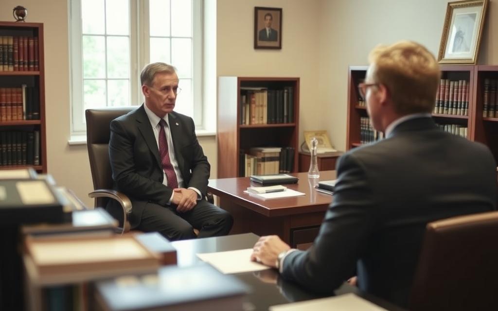 Steps When Lawyer Withdraws: An Attorney'S Office With Bookshelves And A Desk In The Foreground, A Client Sitting Across From The Lawyer In The Middle Ground, Both In A Serious Discussion, With A Window In The Background Casting Natural Light And A Sense Of Professionalism. The Scene Conveys The Gravity Of A Lawyer Withdrawing From A Case, With The Client'S Expression Showing Concern And The Lawyer'S Body Language Indicating A Formal, Business-Like Interaction. Steps When Lawyer Withdraws: An Attorney'S Office With Bookshelves And A Desk In The Foreground, A Client Sitting Across From The Lawyer In The Middle Ground, Both In A Serious Discussion, With A Window In The Background Casting Natural Light And A Sense Of Professionalism. The Scene Conveys The Gravity Of A Lawyer Withdrawing From A Case, With The Client'S Expression Showing Concern And The Lawyer'S Body Language Indicating A Formal, Business-Like Interaction.